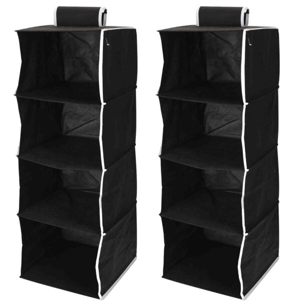 Hangende kast organizer - 2x - met vakken - opvouwbaar - zwart - 84 cm