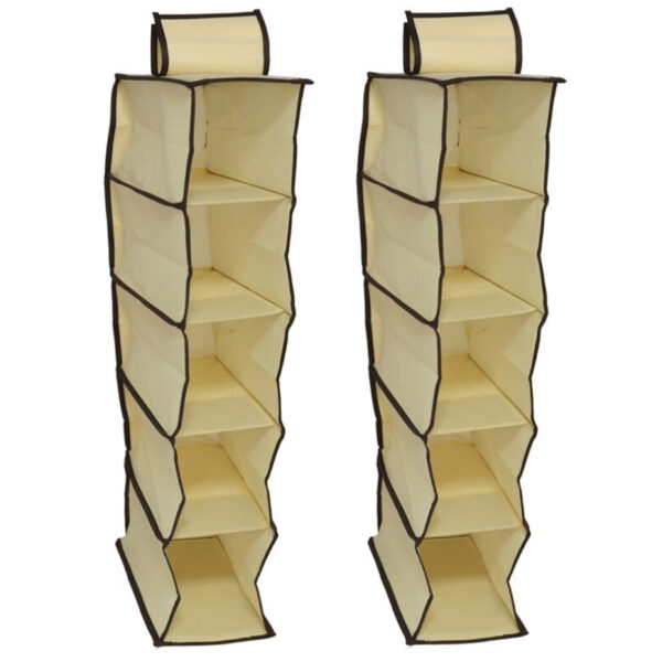 Gerimport Camping opberg/hangkast - 2x - leg niveaus - opvouwbaar - beige - 15 x 30 x 70 cm