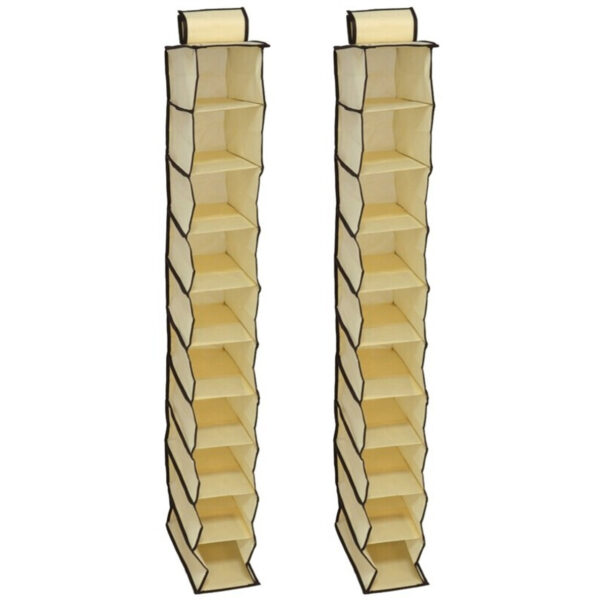 Gerimport Camping opberg/hangkast - 2x - 10 vaks - opvouwbaar - beige - 30 x 120 cm