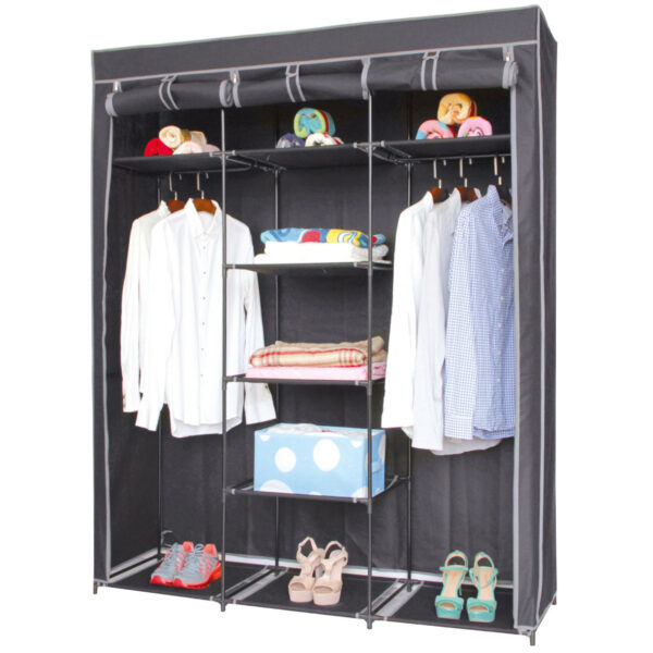 Urban Living Mobiele kledingkast met legplanken/hang stang - opvouwbaar - grijs - 150 x 45 x 172 cm